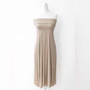 Forever 21 Bohemian Tan Strapless Tube Top Maxi Dress in Oatmeal Beige Size M